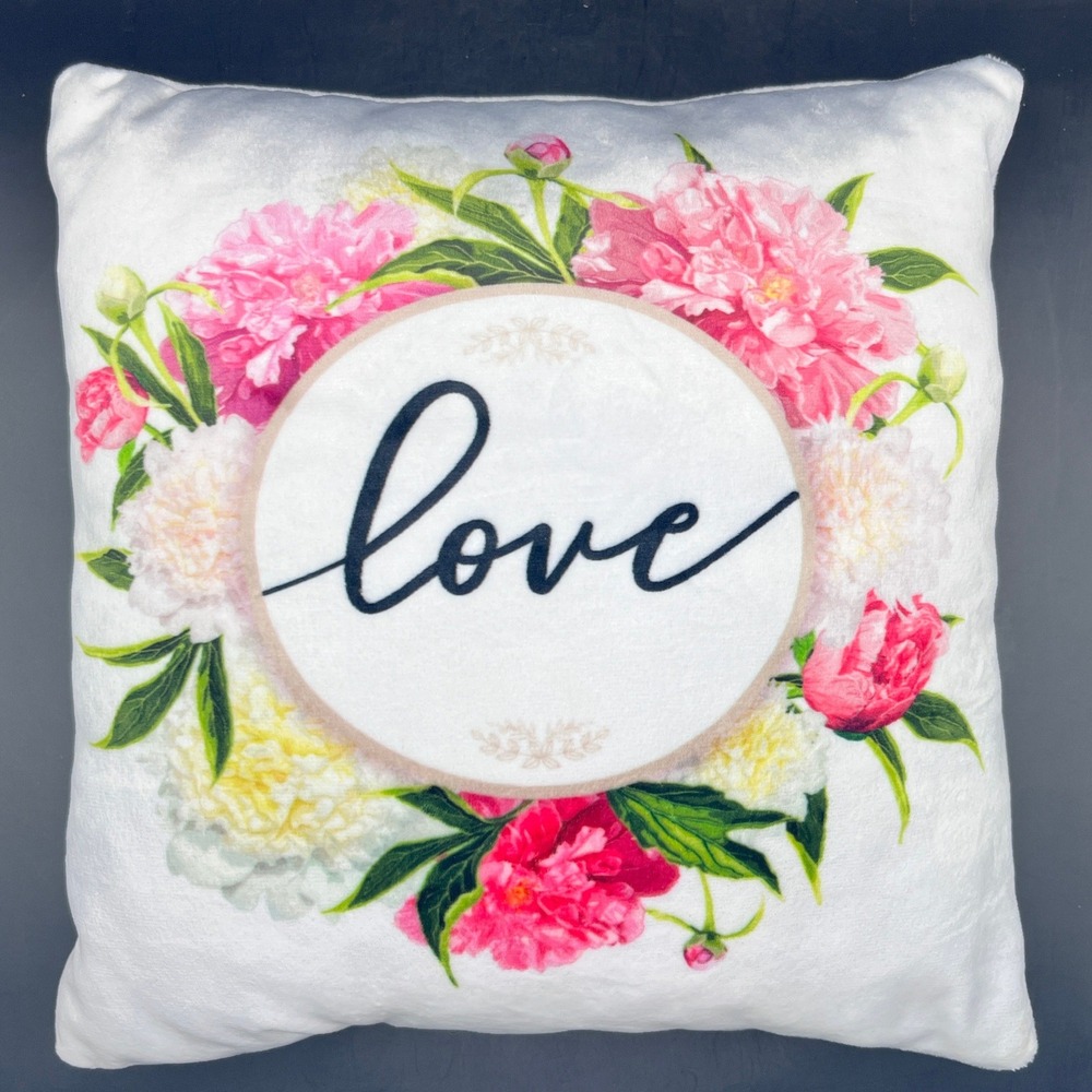 Love‎ Floral Peony Throw Pillow White Pink Yellow Soft Plush Square 10" x 10"